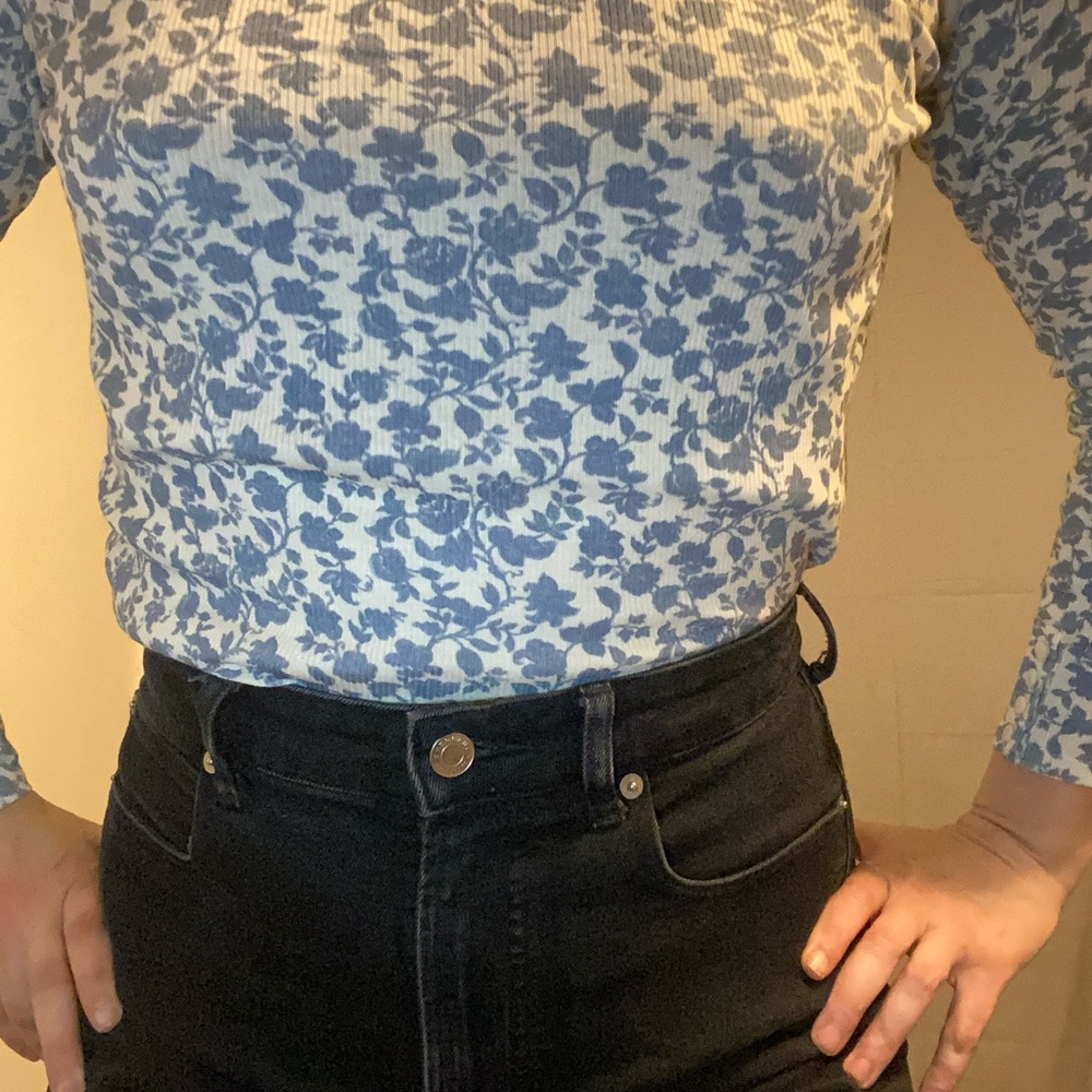 Blue Floral Long Sleeve Top
